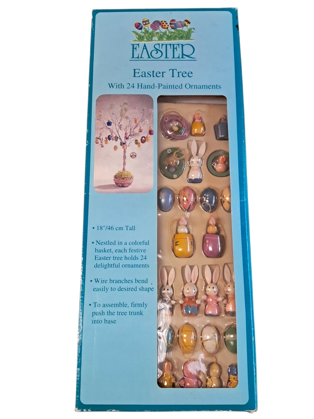 ​Vintage Wooden Easter Tree Centerpiece Set 18" with 24 Hand Painted Ornaments